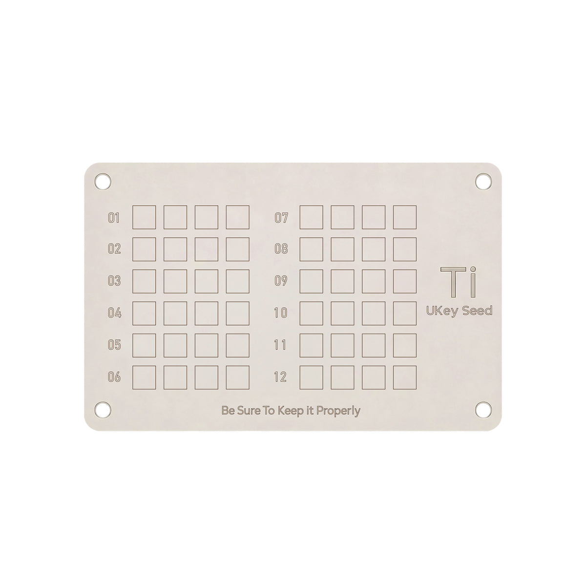 UKey Seed Ti Titanium Seed Phrase Backup Plate