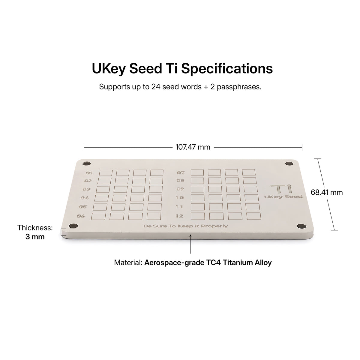 UKey Seed Ti Titanium Seed Phrase Backup Plate